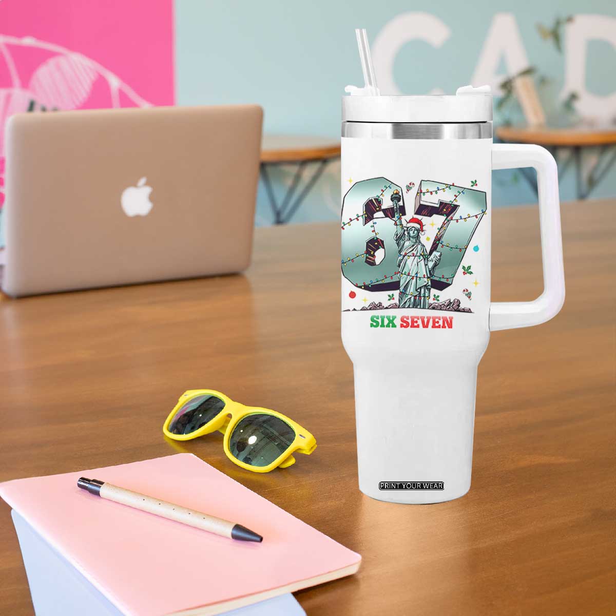 Statue Of Liberty Six Seven Meme Tumbler With Handle Trendy Gen Z Christmas Gift TS12 Print Your Wear