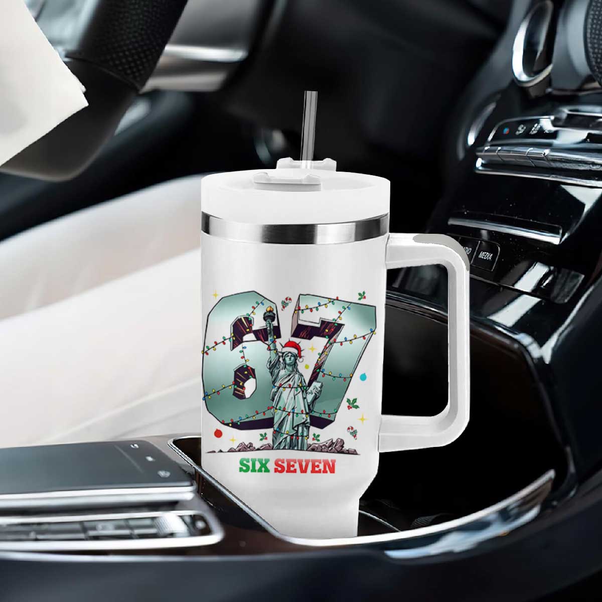 Statue Of Liberty Six Seven Meme Tumbler With Handle Trendy Gen Z Christmas Gift TS12 Print Your Wear