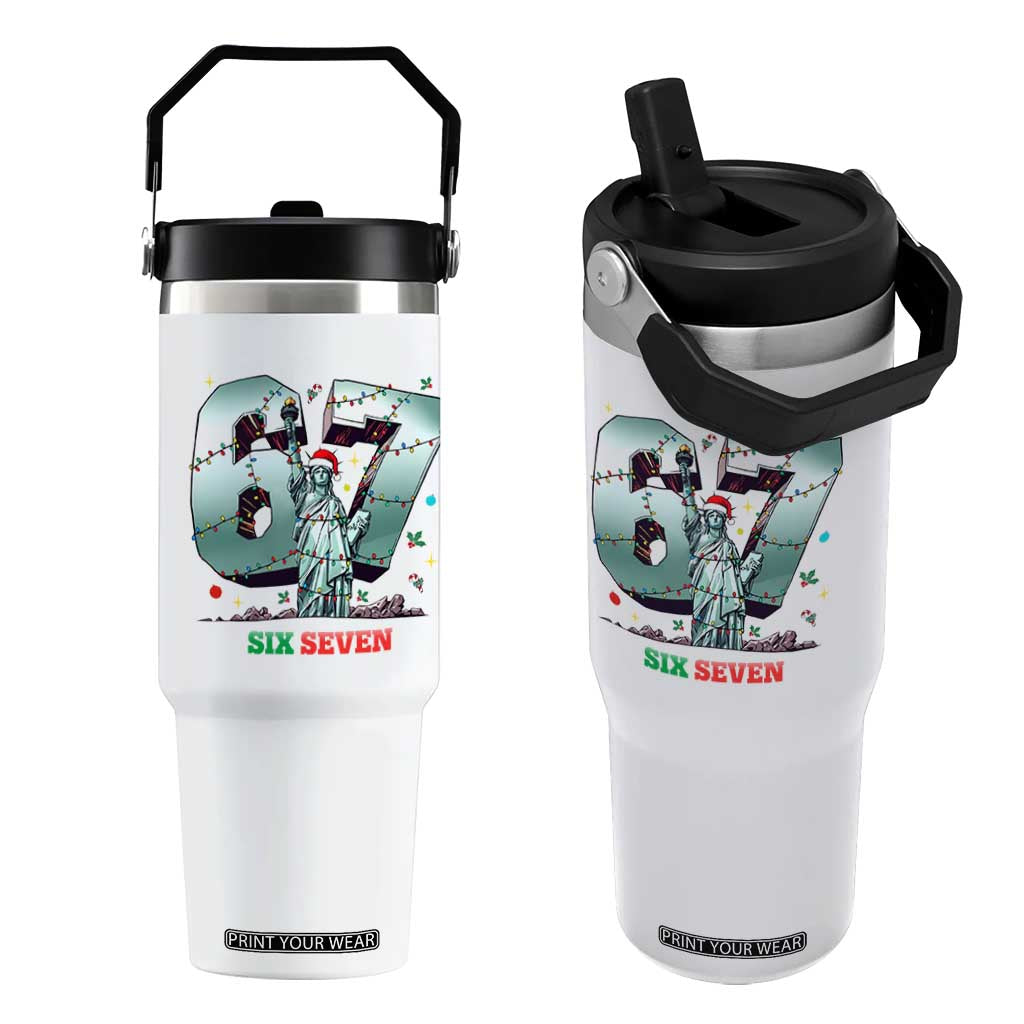 Statue Of Liberty Six Seven Meme Flip Straw Tumbler Trendy Gen Z Christmas Gift TS12 One Size: 30 oz White Print Your Wear