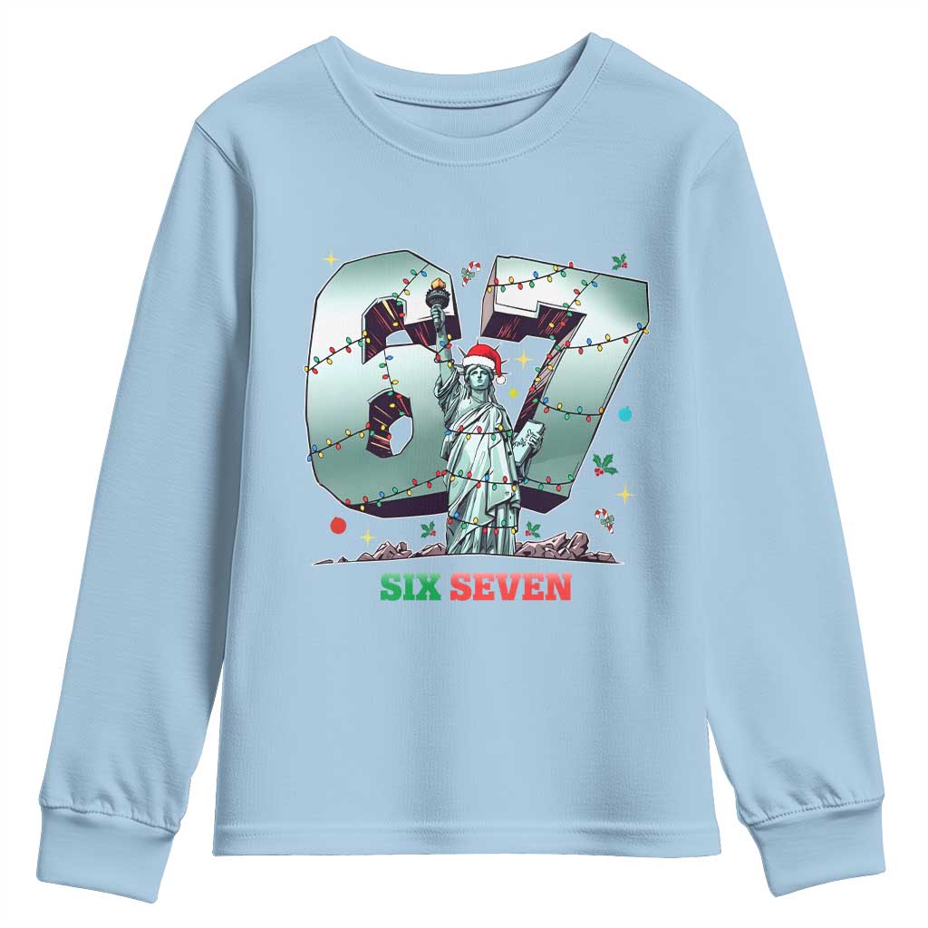 Statue Of Liberty Six Seven Meme Youth Sweatshirt Trendy Gen Z Christmas Gift TS12 Light Blue Print Your Wear