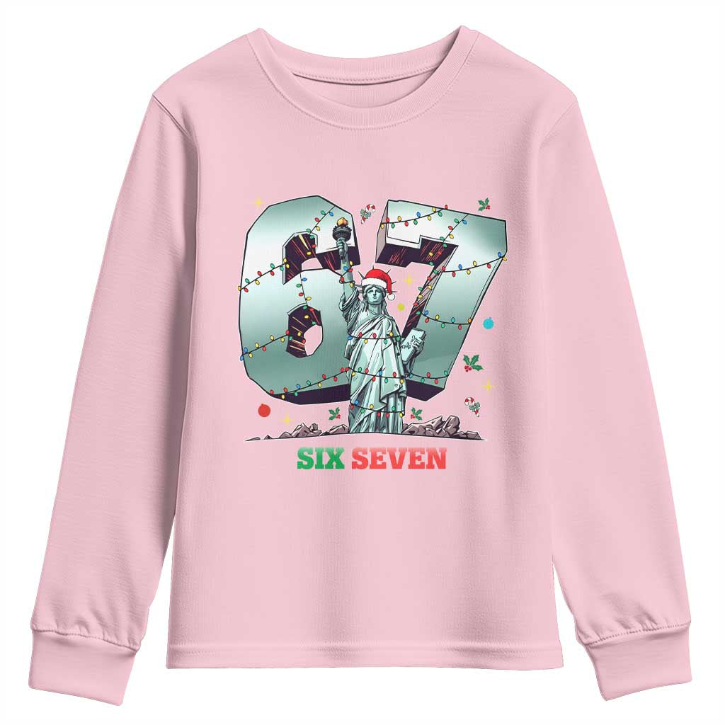 Statue Of Liberty Six Seven Meme Youth Sweatshirt Trendy Gen Z Christmas Gift TS12 Light Pink Print Your Wear
