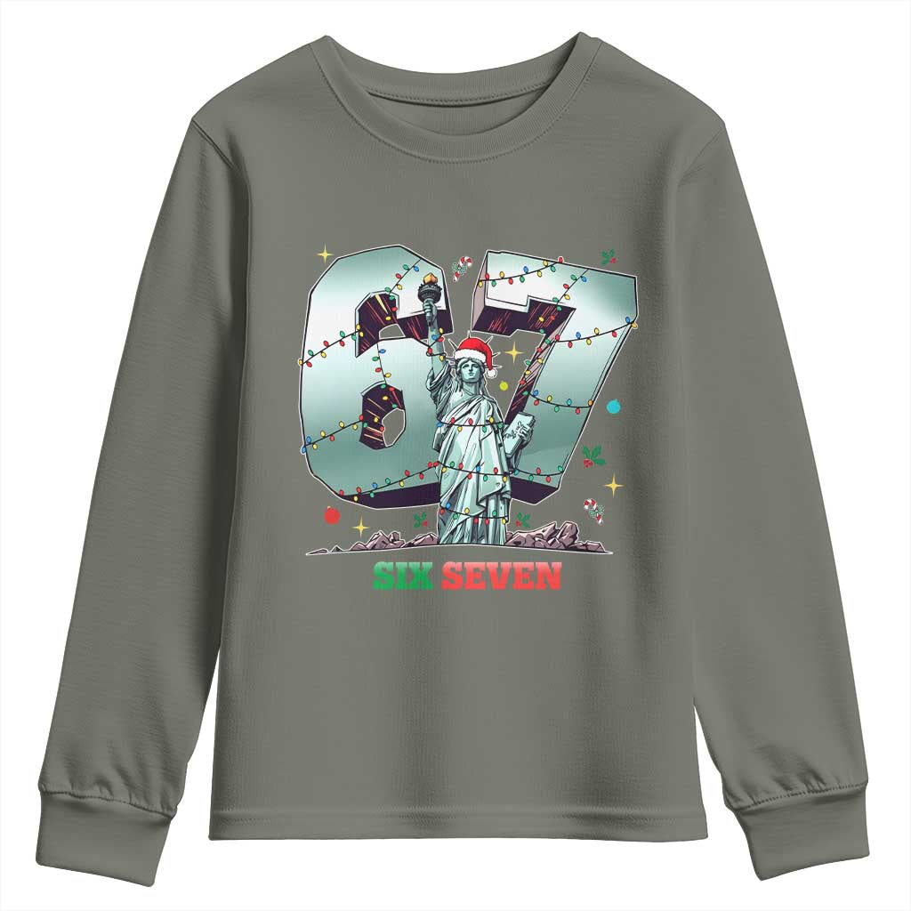 Statue Of Liberty Six Seven Meme Youth Sweatshirt Trendy Gen Z Christmas Gift TS12 Military Green Print Your Wear