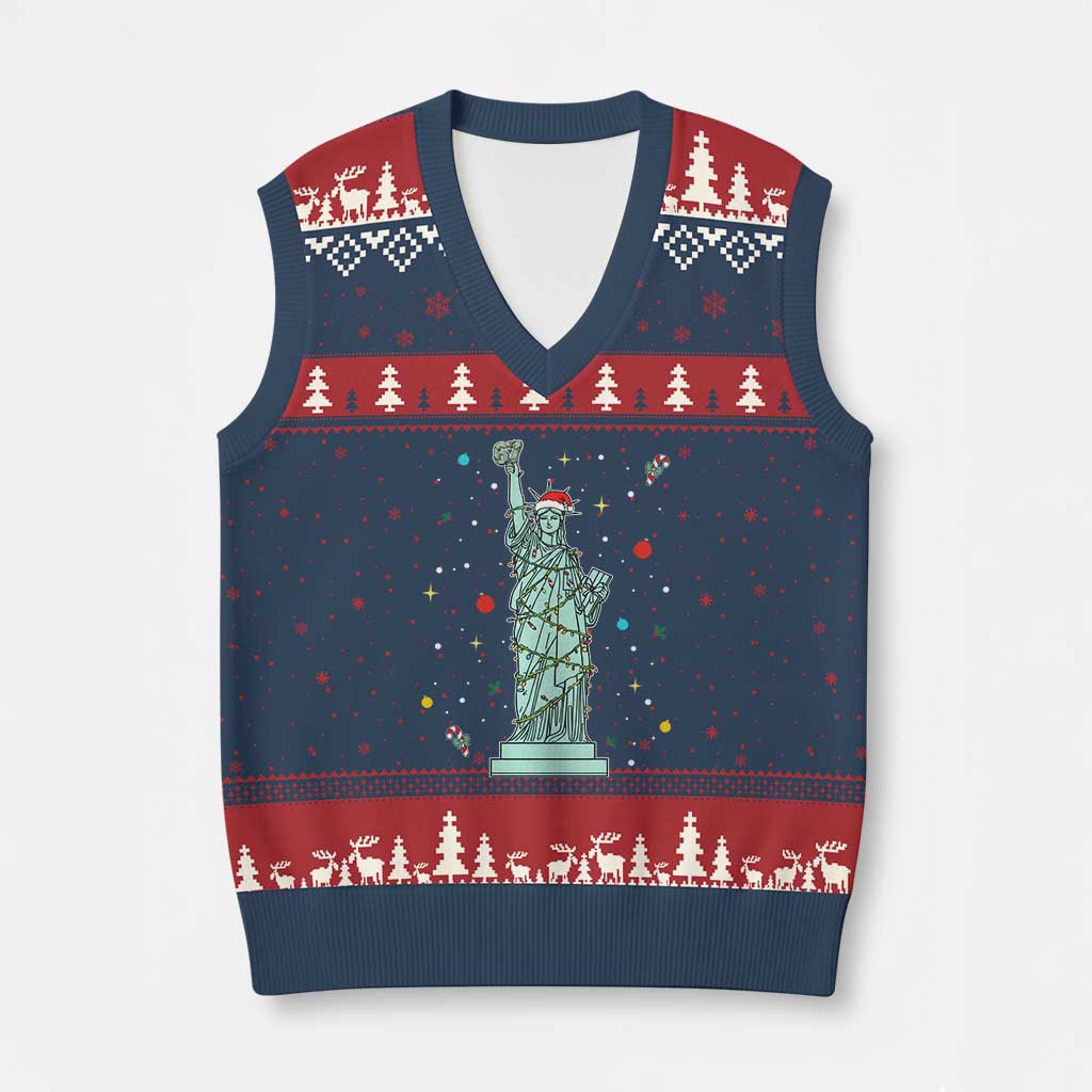 Statue Of Liberty Six Seven Meme V-Neck Knit Sweater Vest Gen Alpha 67 Trend Xmas Gift TS12 Navy Red Print Your Wear