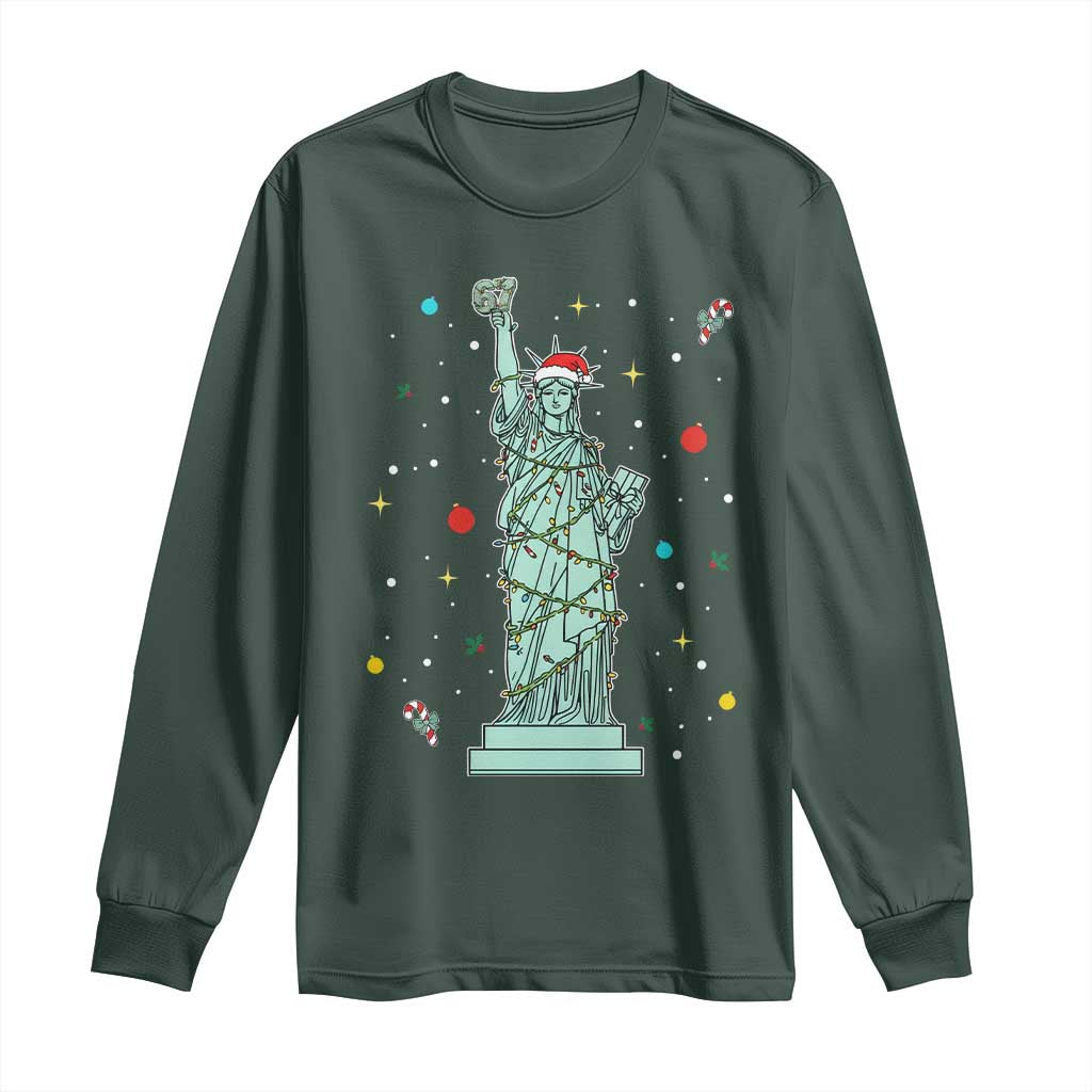 Statue Of Liberty Six Seven Meme Long Sleeve Shirt Gen Alpha 67 Trend Christmas Gift TS12 Dark Forest Green Print Your Wear