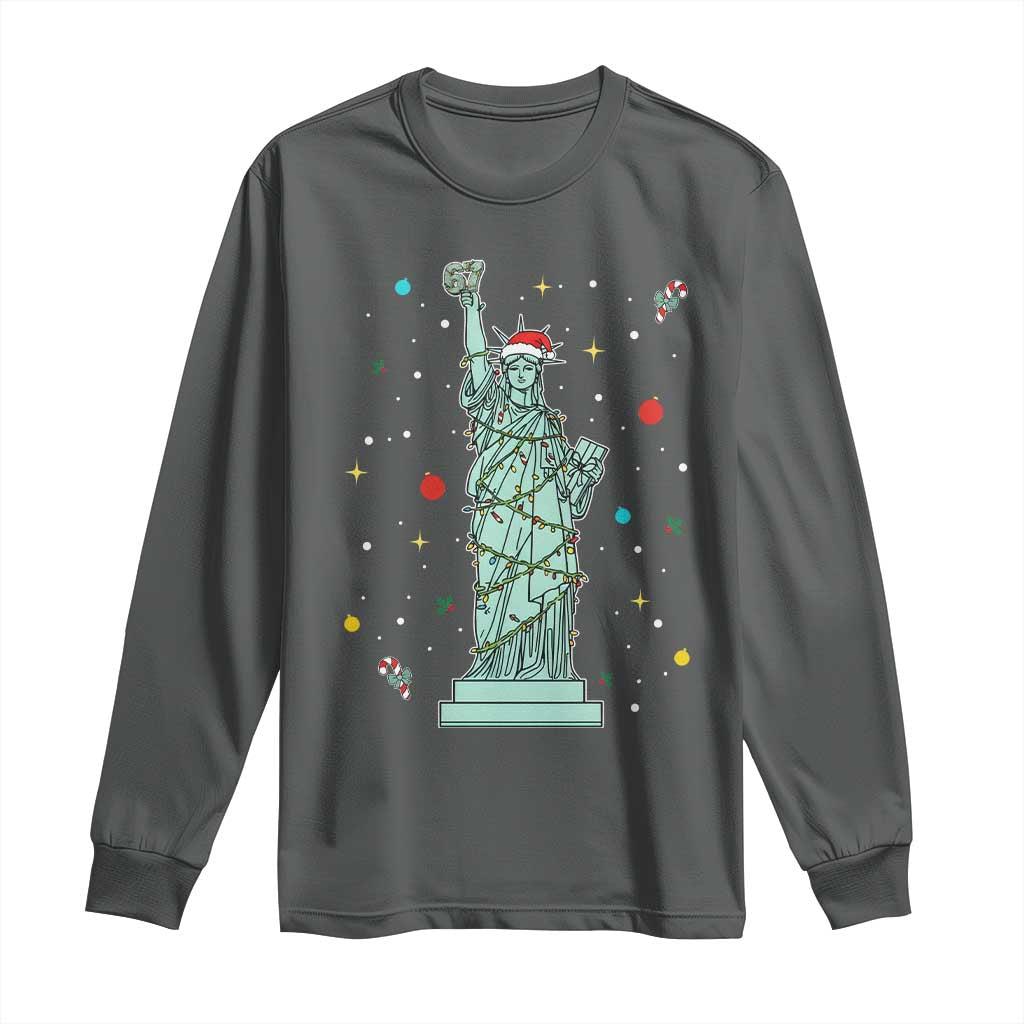 Statue Of Liberty Six Seven Meme Long Sleeve Shirt Gen Alpha 67 Trend Christmas Gift TS12 Dark Heather Print Your Wear