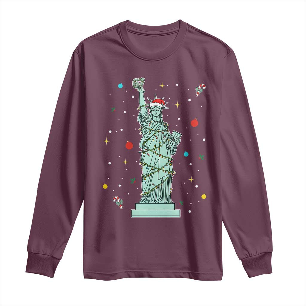 Statue Of Liberty Six Seven Meme Long Sleeve Shirt Gen Alpha 67 Trend Christmas Gift TS12 Maroon Print Your Wear