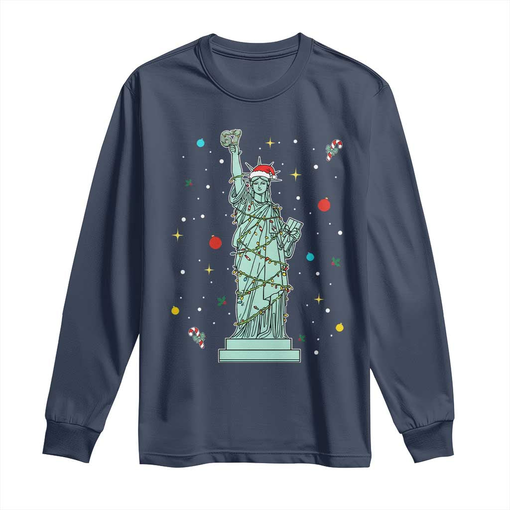 Statue Of Liberty Six Seven Meme Long Sleeve Shirt Gen Alpha 67 Trend Christmas Gift TS12 Navy Print Your Wear