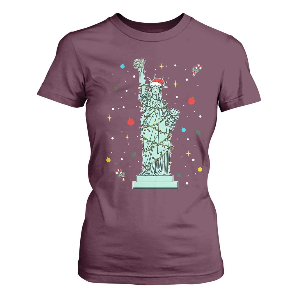 Statue Of Liberty Six Seven Meme T Shirt For Women Gen Alpha 67 Trend Christmas Gift TS12 Maroon Print Your Wear