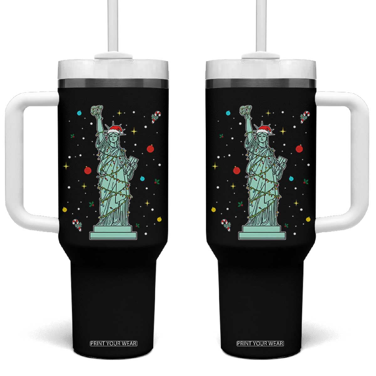 Statue Of Liberty Six Seven Meme Tumbler With Handle Gen Alpha 67 Trend Christmas Gift TS12 One Size: 40 oz Black Print Your Wear