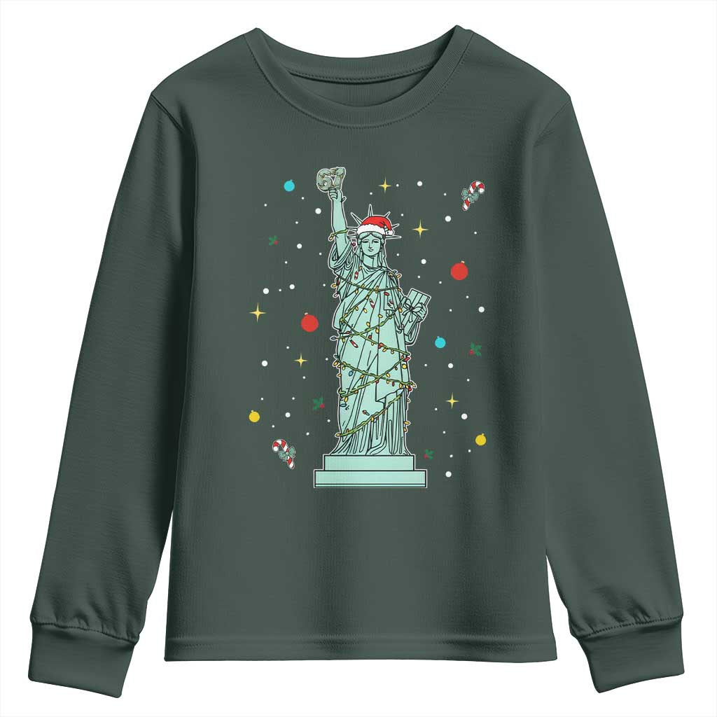Statue Of Liberty Six Seven Meme Youth Sweatshirt Gen Alpha 67 Trend Christmas Gift TS12 Dark Forest Green Print Your Wear