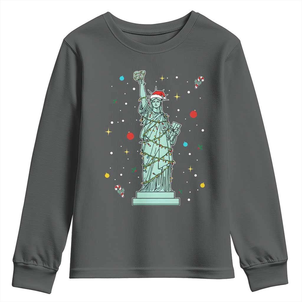 Statue Of Liberty Six Seven Meme Youth Sweatshirt Gen Alpha 67 Trend Christmas Gift TS12 Dark Heather Print Your Wear