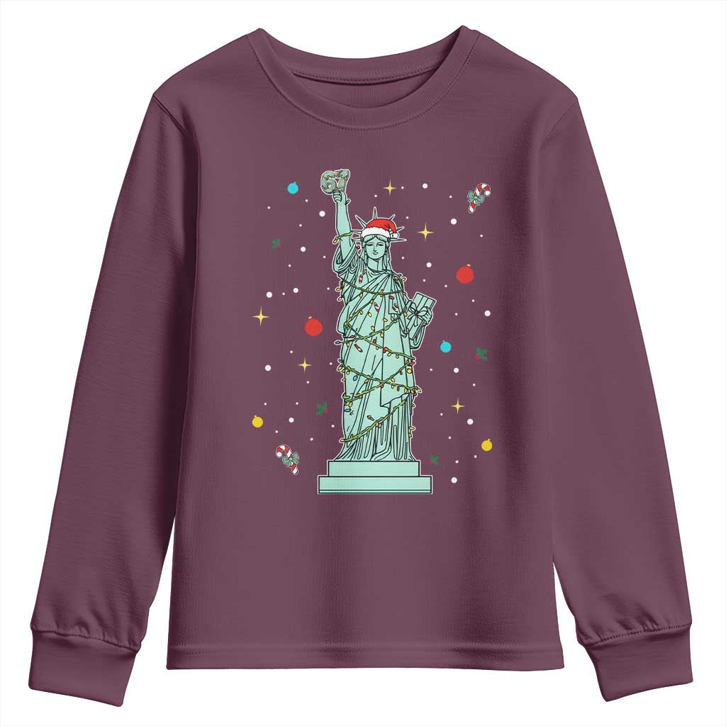 Statue Of Liberty Six Seven Meme Youth Sweatshirt Gen Alpha 67 Trend Christmas Gift TS12 Maroon Print Your Wear