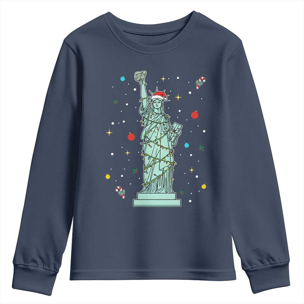 Statue Of Liberty Six Seven Meme Youth Sweatshirt Gen Alpha 67 Trend Christmas Gift TS12 Navy Print Your Wear