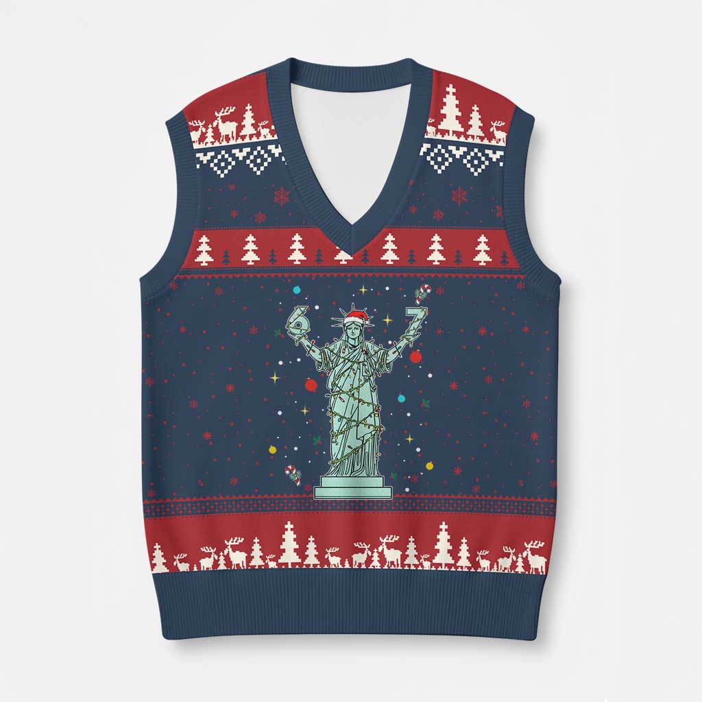 Doot Doot 67 Statue Of Liberty V-Neck Knit Sweater Vest Funny Gen Alpha 67 Trend Xmas Gift TS12 Navy Red Print Your Wear