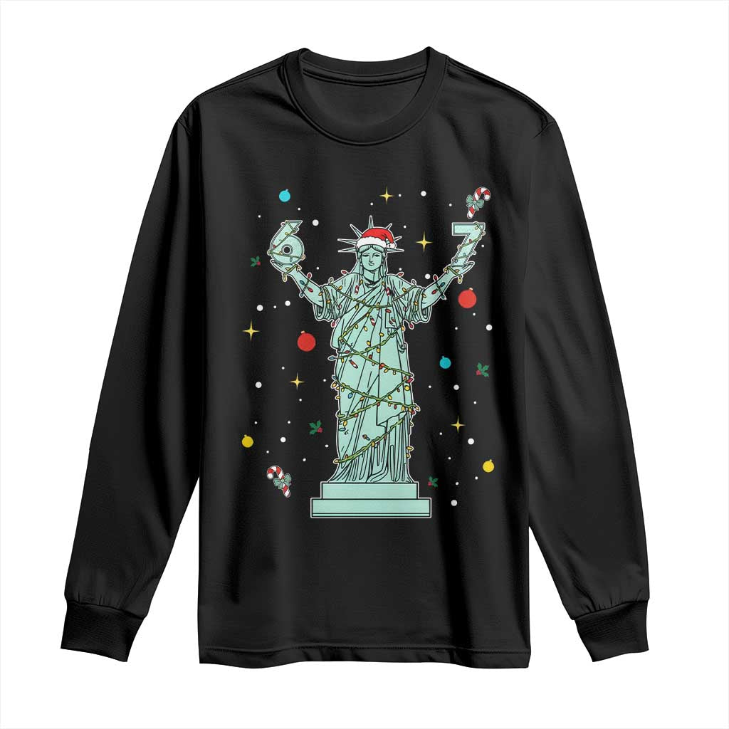 Doot Doot 67 Statue Of Liberty Long Sleeve Shirt Funny Gen Alpha 67 Trend Christmas Gift TS12 Black Print Your Wear