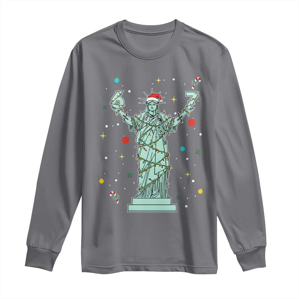 Doot Doot 67 Statue Of Liberty Long Sleeve Shirt Funny Gen Alpha 67 Trend Christmas Gift TS12 Charcoal Print Your Wear