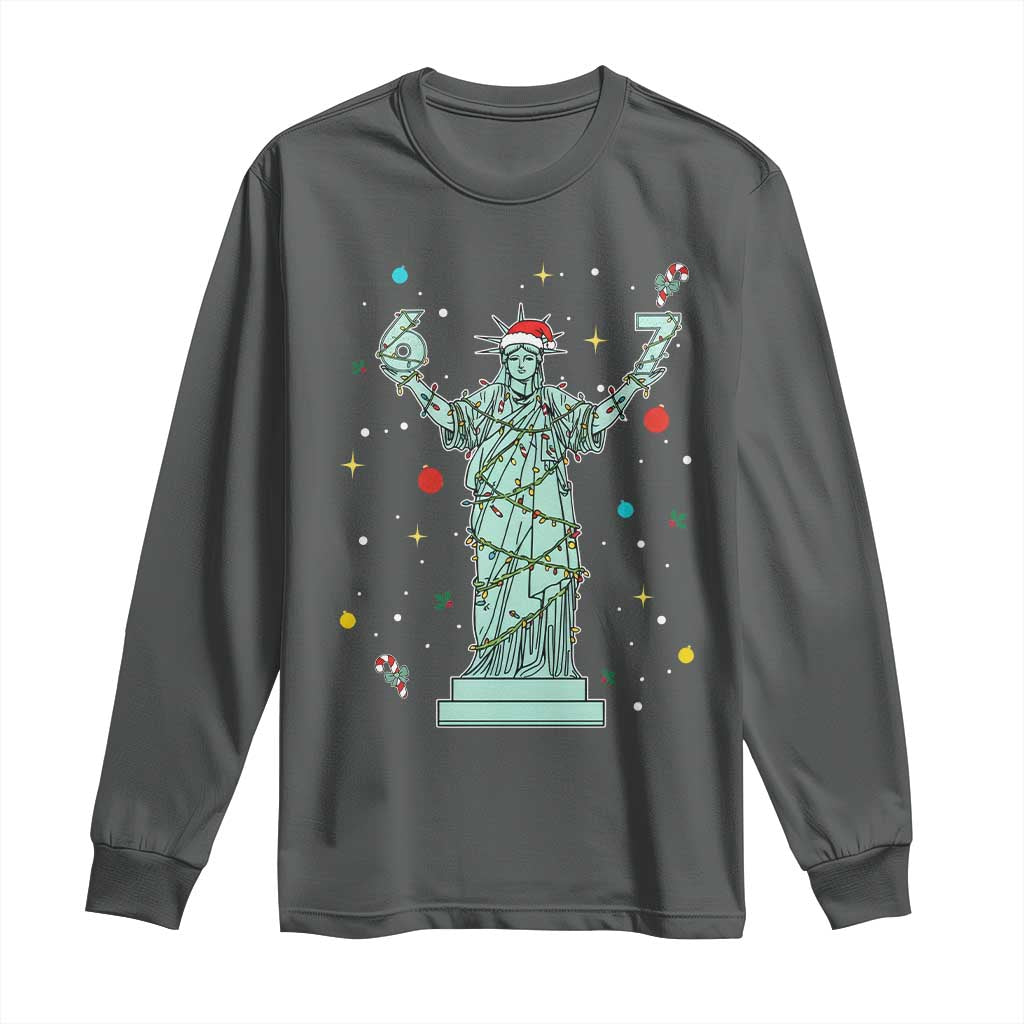 Doot Doot 67 Statue Of Liberty Long Sleeve Shirt Funny Gen Alpha 67 Trend Christmas Gift TS12 Dark Heather Print Your Wear