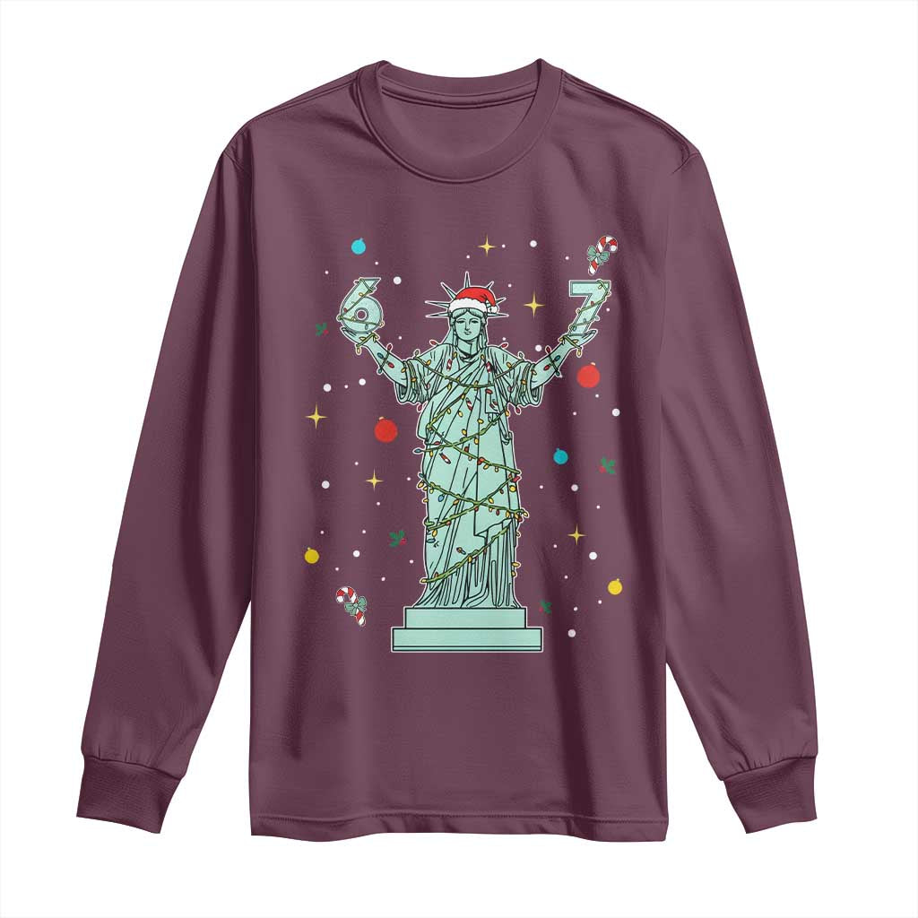 Doot Doot 67 Statue Of Liberty Long Sleeve Shirt Funny Gen Alpha 67 Trend Christmas Gift TS12 Maroon Print Your Wear