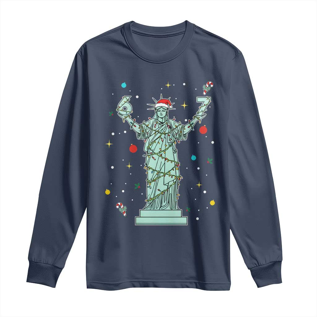 Doot Doot 67 Statue Of Liberty Long Sleeve Shirt Funny Gen Alpha 67 Trend Christmas Gift TS12 Navy Print Your Wear