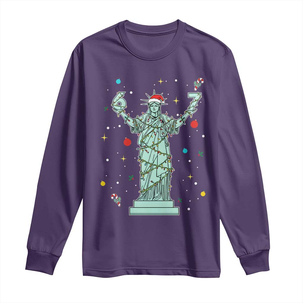 Doot Doot 67 Statue Of Liberty Long Sleeve Shirt Funny Gen Alpha 67 Trend Christmas Gift TS12 Purple Print Your Wear