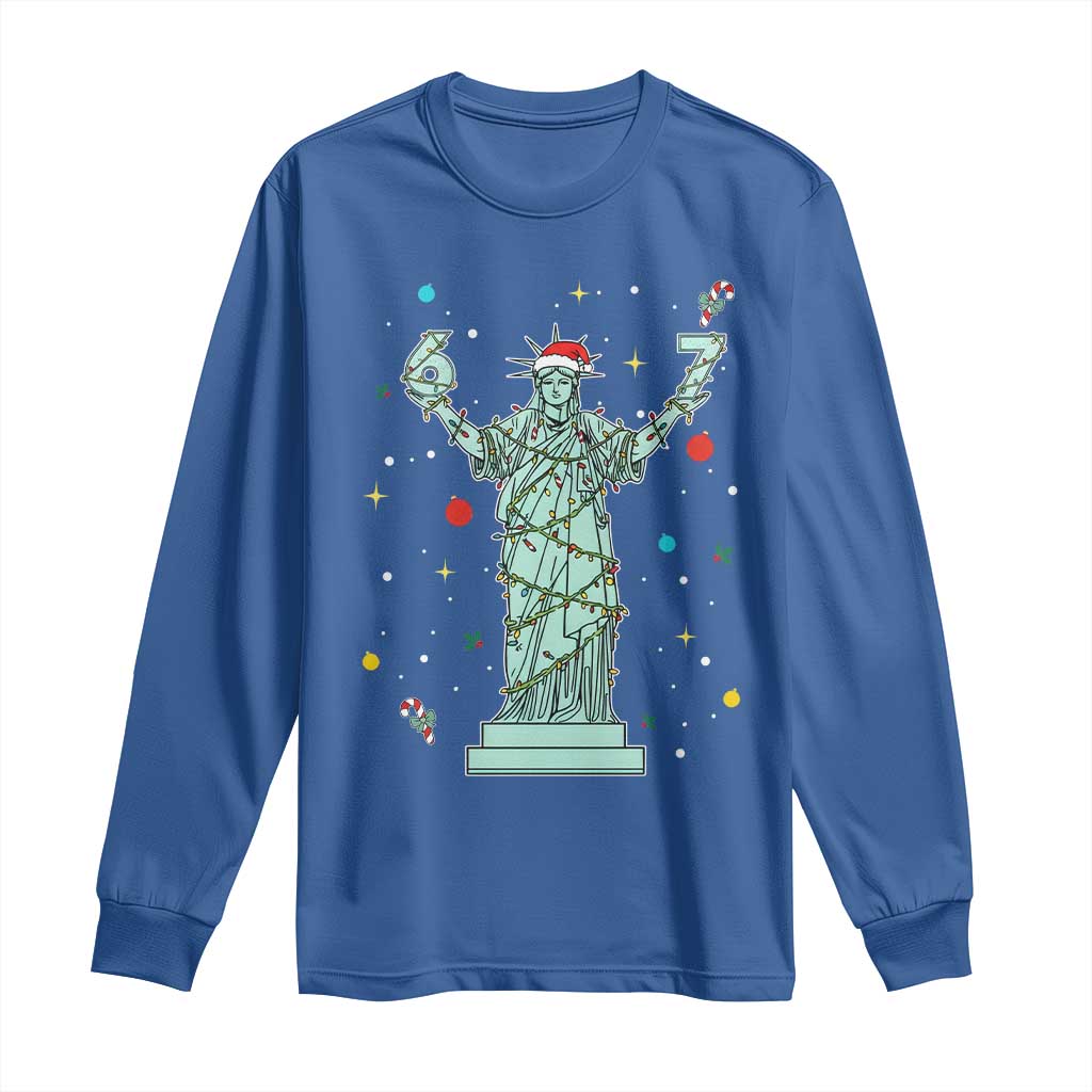 Doot Doot 67 Statue Of Liberty Long Sleeve Shirt Funny Gen Alpha 67 Trend Christmas Gift TS12 Royal Blue Print Your Wear