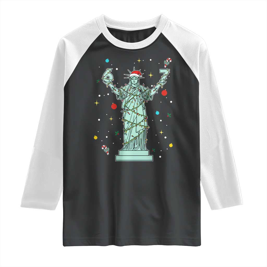 Doot Doot 67 Statue Of Liberty Raglan Shirt Funny Gen Alpha 67 Trend Christmas Gift TS12 Black White Print Your Wear