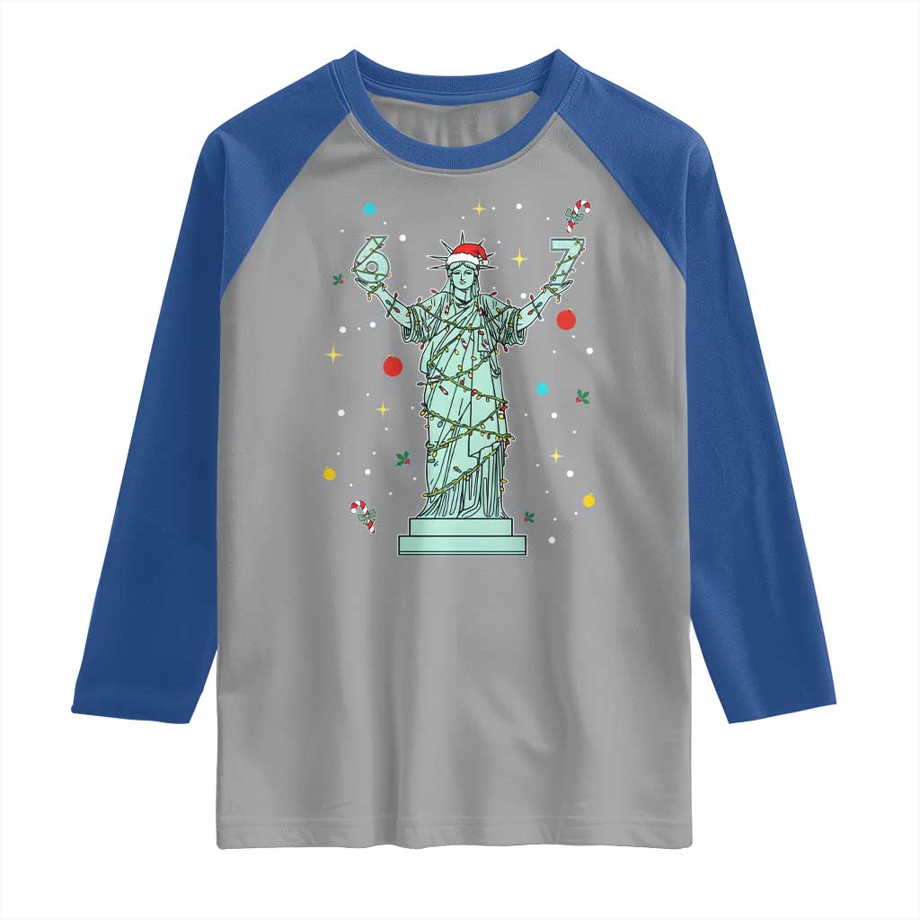Doot Doot 67 Statue Of Liberty Raglan Shirt Funny Gen Alpha 67 Trend Christmas Gift TS12 Sport Gray Royal Print Your Wear