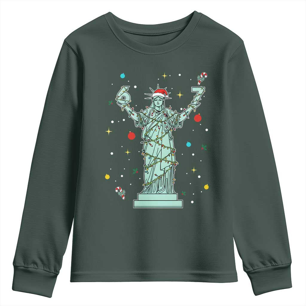 Doot Doot 67 Statue Of Liberty Youth Sweatshirt Funny Gen Alpha 67 Trend Christmas Gift TS12 Dark Forest Green Print Your Wear