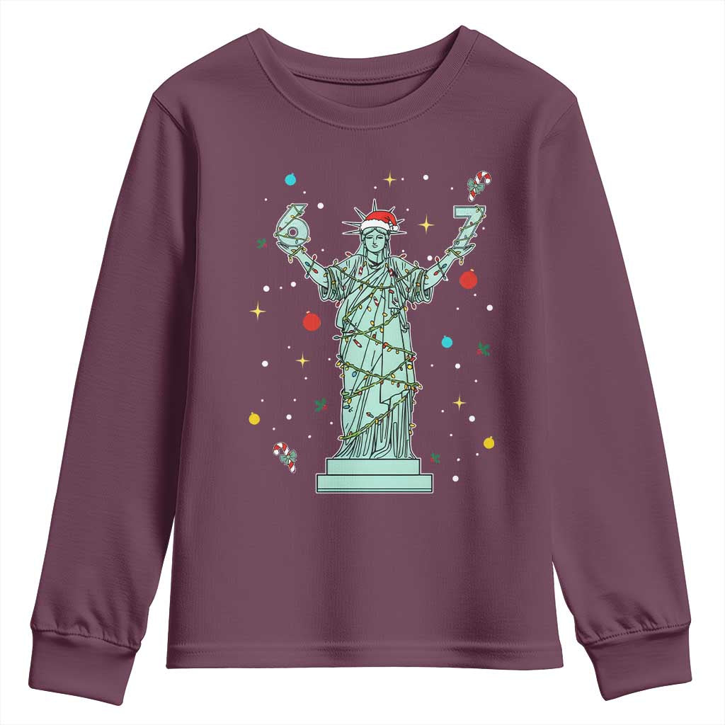 Doot Doot 67 Statue Of Liberty Youth Sweatshirt Funny Gen Alpha 67 Trend Christmas Gift TS12 Maroon Print Your Wear