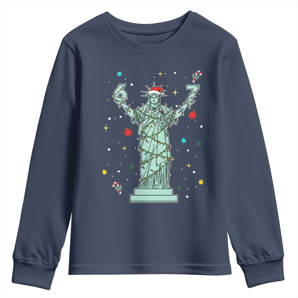 Doot Doot 67 Statue Of Liberty Youth Sweatshirt Funny Gen Alpha 67 Trend Christmas Gift TS12 Navy Print Your Wear