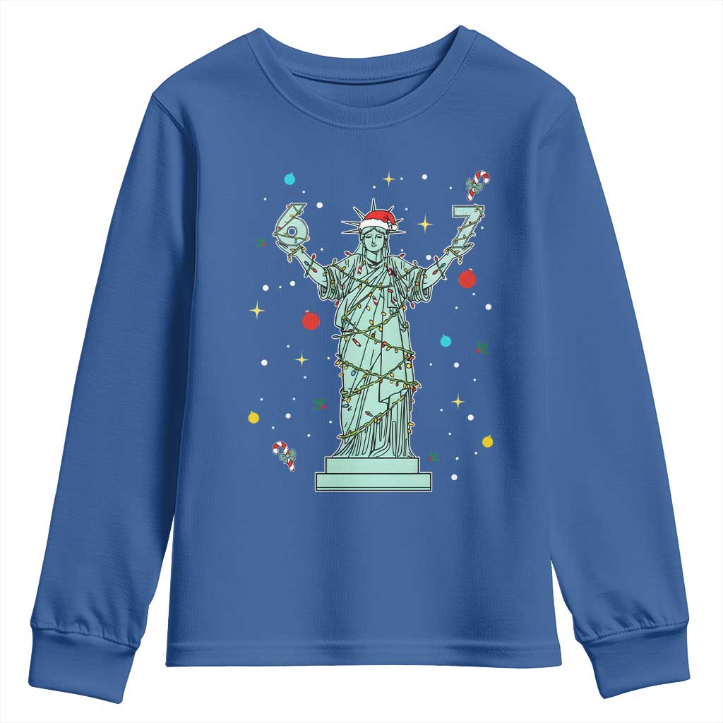 Doot Doot 67 Statue Of Liberty Youth Sweatshirt Funny Gen Alpha 67 Trend Christmas Gift TS12 Royal Blue Print Your Wear