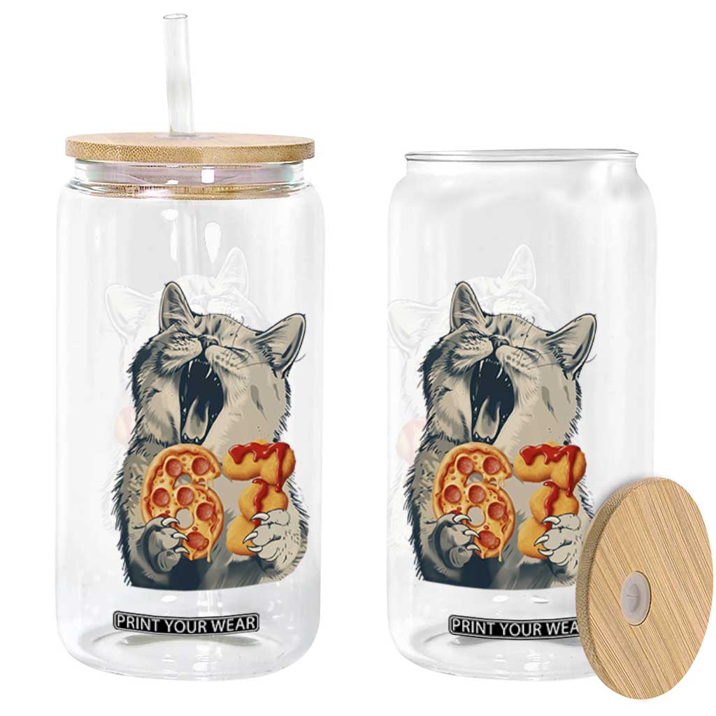 Six Seven Meme Cat 67 Pizza Nugget Glass Can Funny Gen Alpha 67 Trend Gift TS12 Print Your Wear