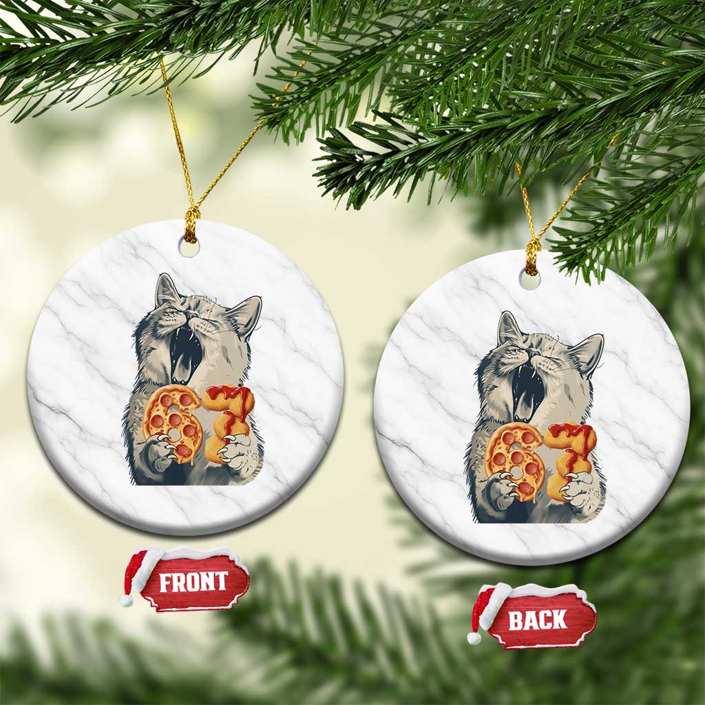 Six Seven Meme Cat 67 Pizza Nugget Ceramic Ornament Funny Gen Alpha 67 Trend Gift TS12 1pc White Marble Print Your Wear