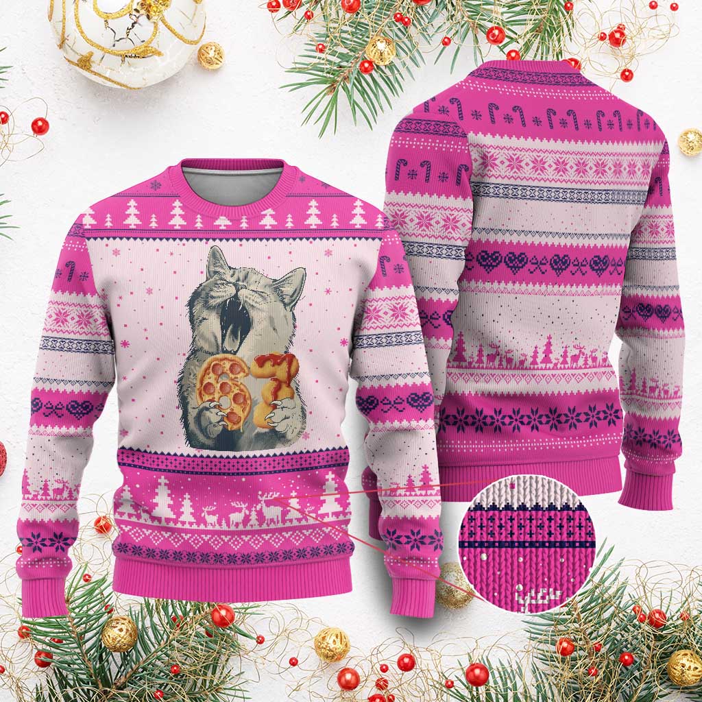 Six Seven Meme Cat 67 Pizza Nugget Ugly Christmas Sweater Funny Gen Alpha 67 Trend Gift TS12 Hot Pink Print Your Wear