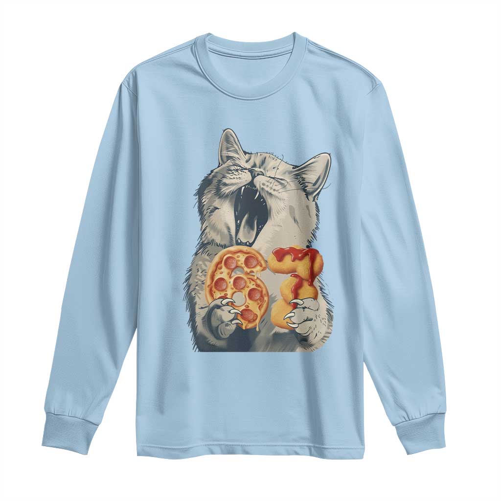 Six Seven Meme Cat 67 Pizza Nugget Long Sleeve Shirt Funny Gen Alpha 67 Trend Gift TS12 Light Blue Print Your Wear