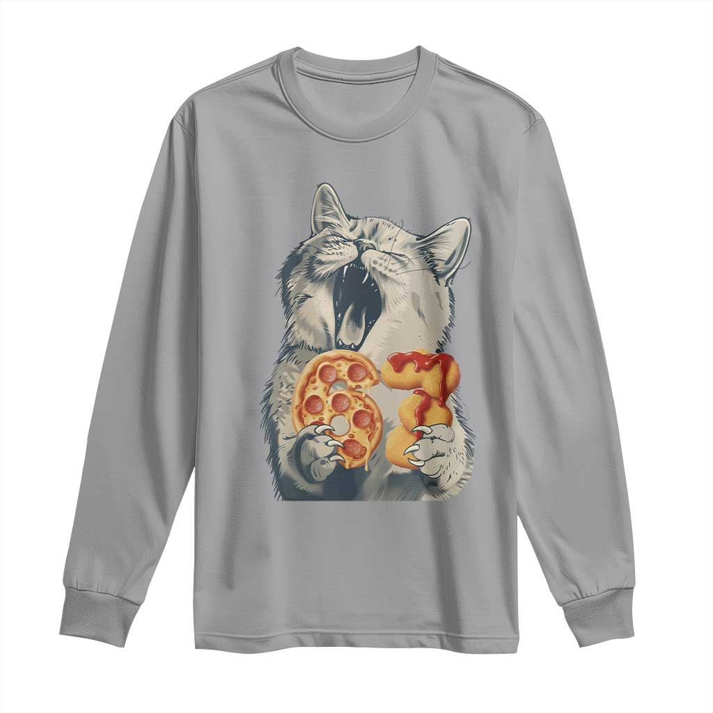 Six Seven Meme Cat 67 Pizza Nugget Long Sleeve Shirt Funny Gen Alpha 67 Trend Gift TS12 Sport Gray Print Your Wear