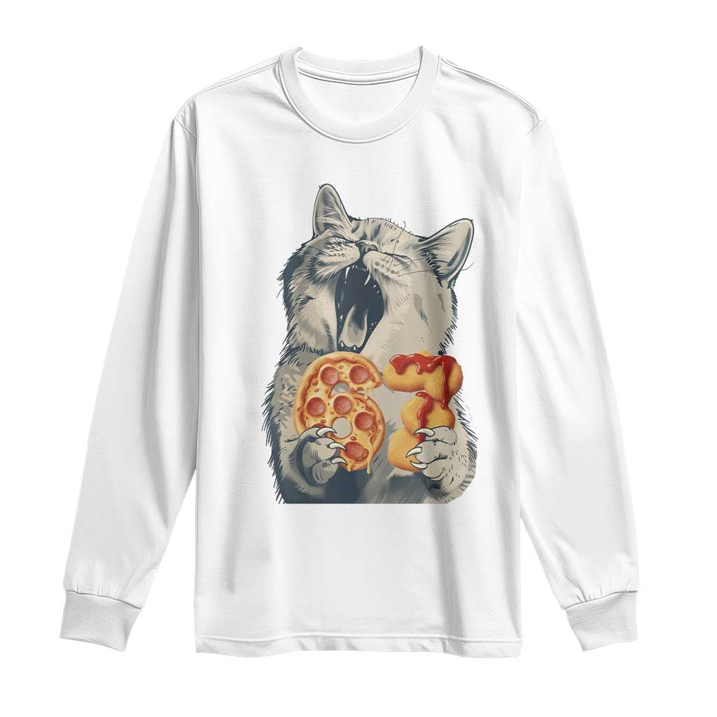 Six Seven Meme Cat 67 Pizza Nugget Long Sleeve Shirt Funny Gen Alpha 67 Trend Gift TS12 White Print Your Wear
