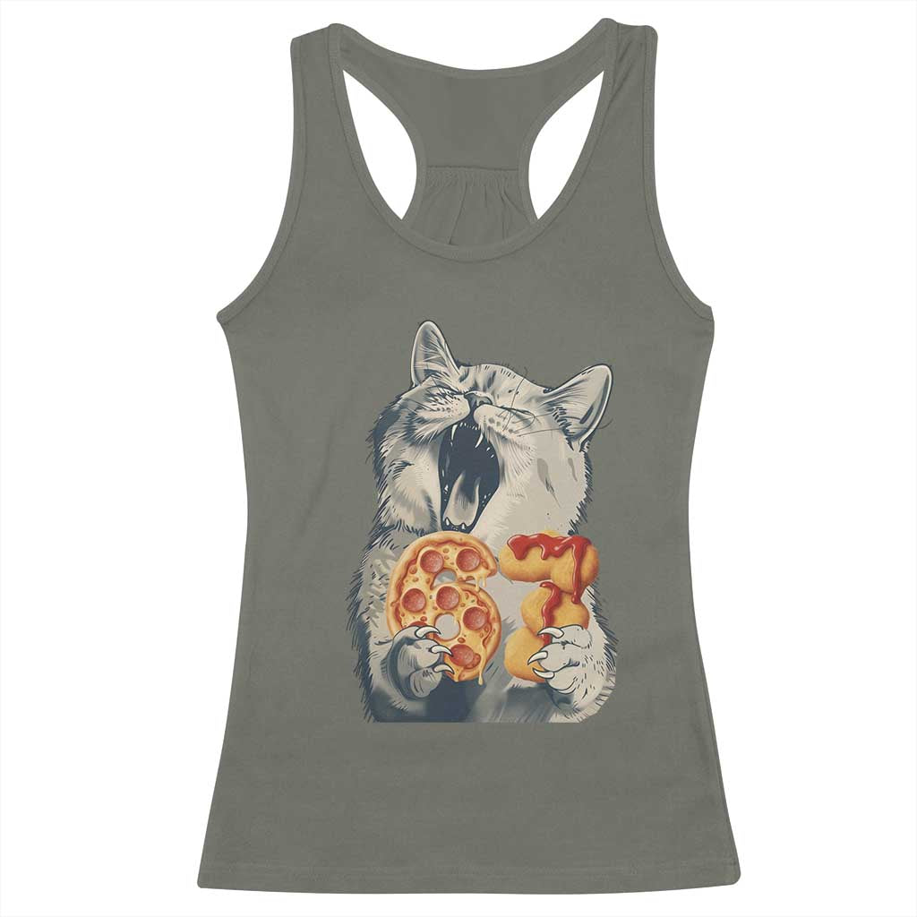 Six Seven Meme Cat 67 Pizza Nugget Racerback Tank Top Funny Gen Alpha 67 Trend Gift TS12 Military Green Print Your Wear