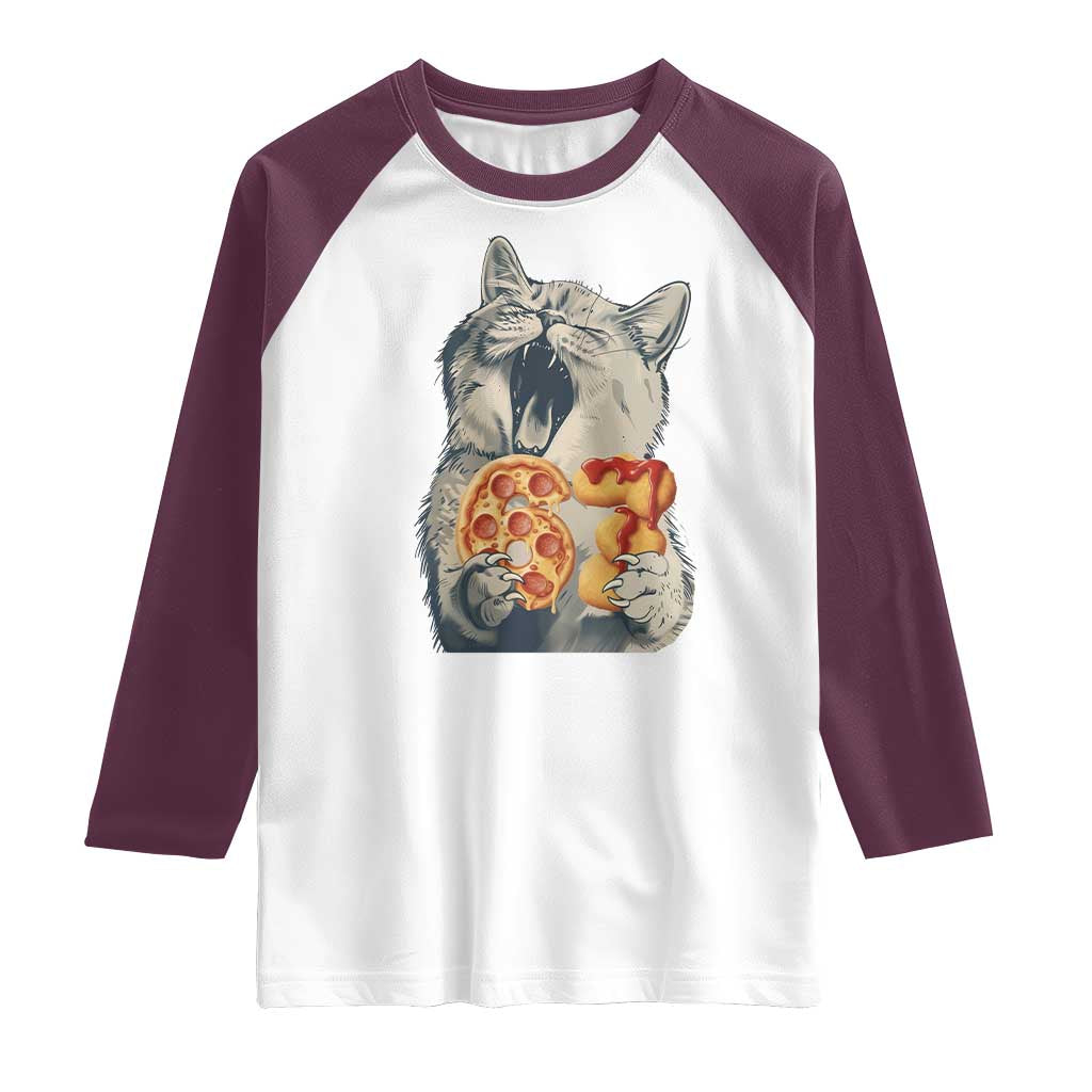 Six Seven Meme Cat 67 Pizza Nugget Raglan Shirt Funny Gen Alpha 67 Trend Gift TS12 White Maroon Print Your Wear