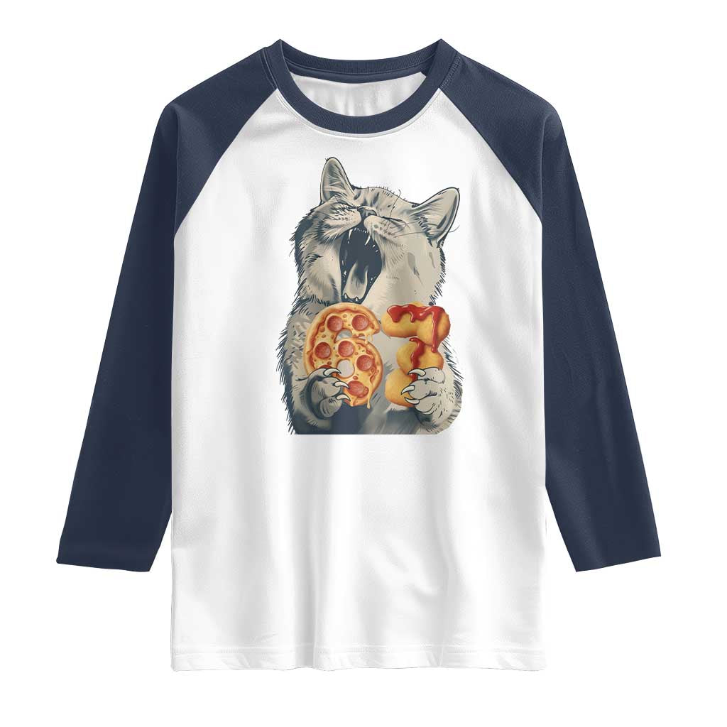 Six Seven Meme Cat 67 Pizza Nugget Raglan Shirt Funny Gen Alpha 67 Trend Gift TS12 White Navy Print Your Wear
