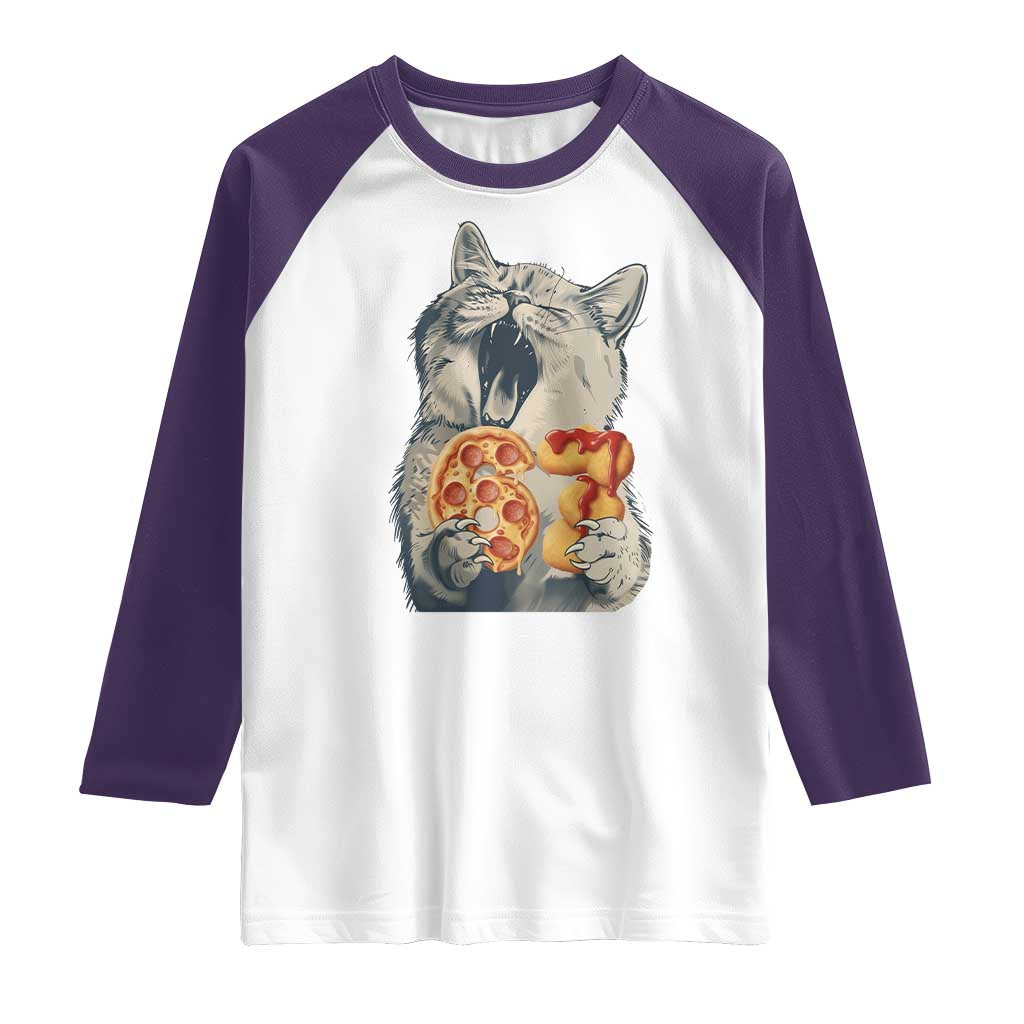 Six Seven Meme Cat 67 Pizza Nugget Raglan Shirt Funny Gen Alpha 67 Trend Gift TS12 White Purple Print Your Wear