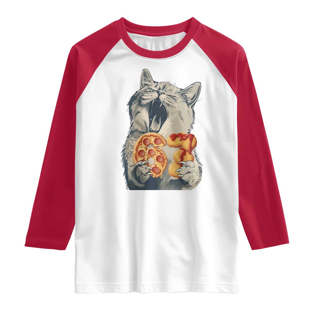 Six Seven Meme Cat 67 Pizza Nugget Raglan Shirt Funny Gen Alpha 67 Trend Gift TS12 White Red Print Your Wear