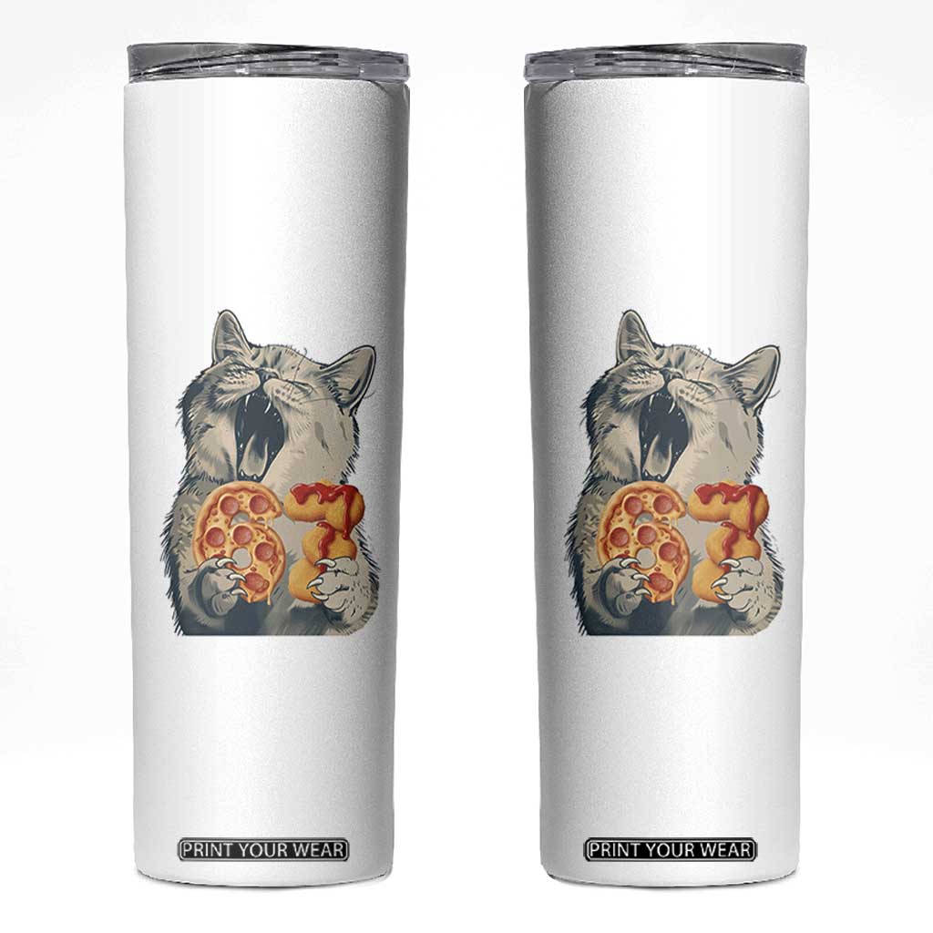 Six Seven Meme Cat 67 Pizza Nugget Skinny Tumbler Funny Gen Alpha 67 Trend Gift TS12 White Print Your Wear