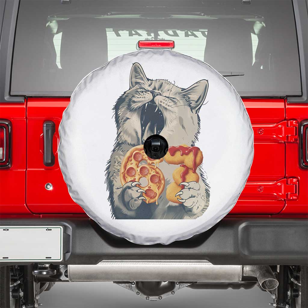 Six Seven Meme Cat 67 Pizza Nugget Spare Tire Cover Funny Gen Alpha 67 Trend Gift TS12 White Print Your Wear