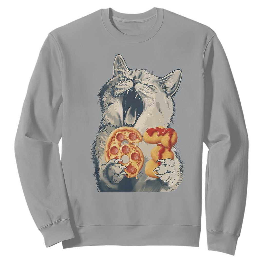 Six Seven Meme Cat 67 Pizza Nugget Sweatshirt Funny Gen Alpha 67 Trend Gift TS12 Sport Gray Print Your Wear