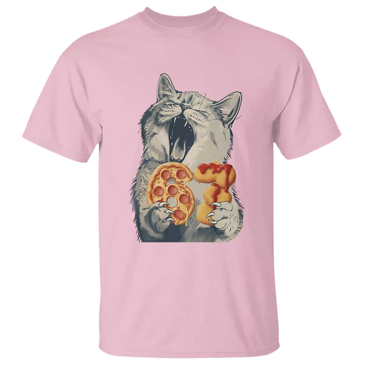 Six Seven Meme Cat 67 Pizza Nugget T Shirt Funny Gen Alpha 67 Trend Gift TS12 Light Pink Print Your Wear