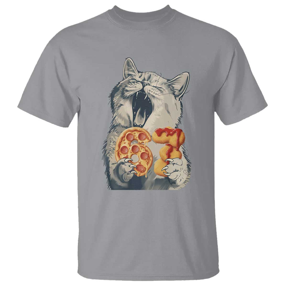 Six Seven Meme Cat 67 Pizza Nugget T Shirt Funny Gen Alpha 67 Trend Gift TS12 Sport Gray Print Your Wear