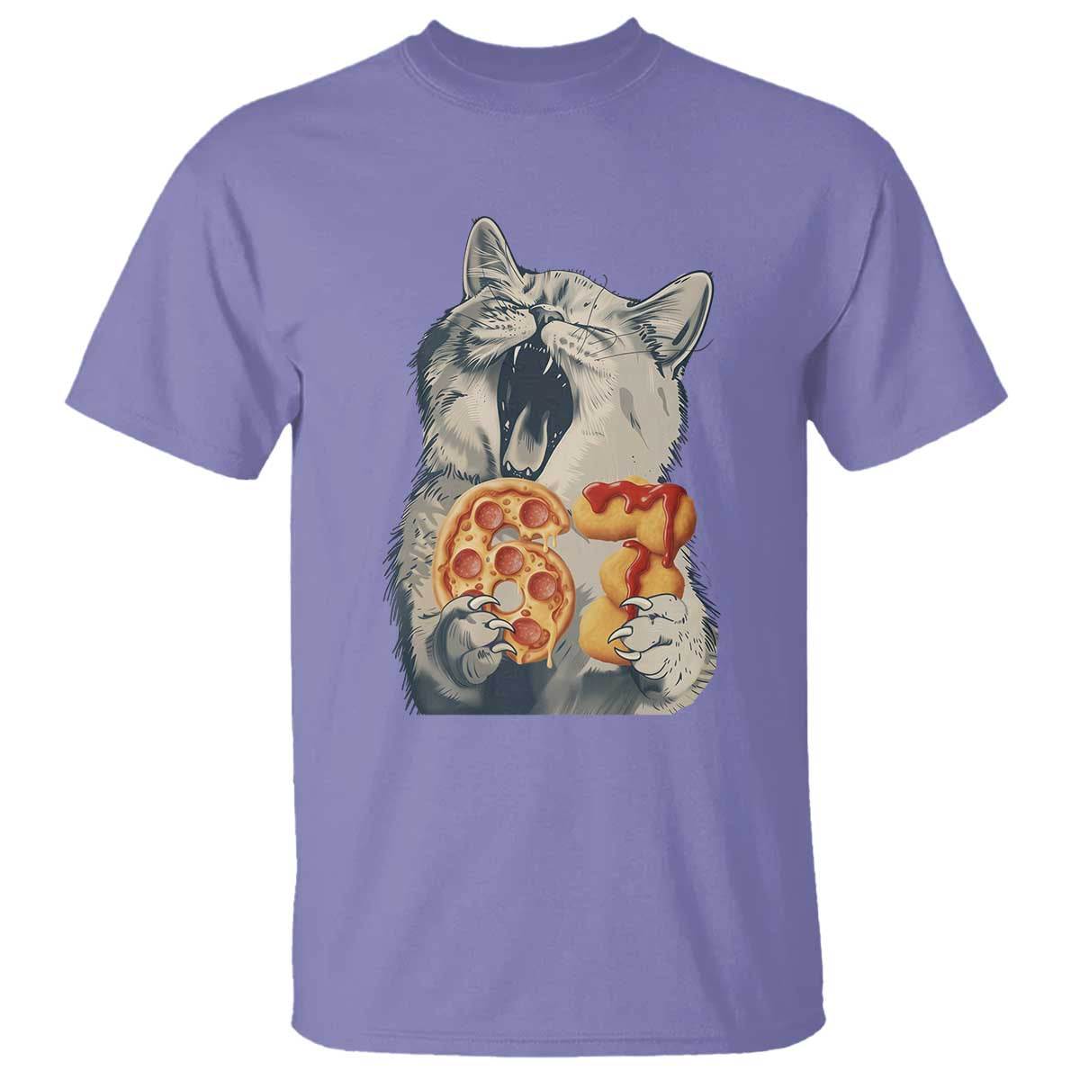 Six Seven Meme Cat 67 Pizza Nugget T Shirt Funny Gen Alpha 67 Trend Gift TS12 Violet Print Your Wear