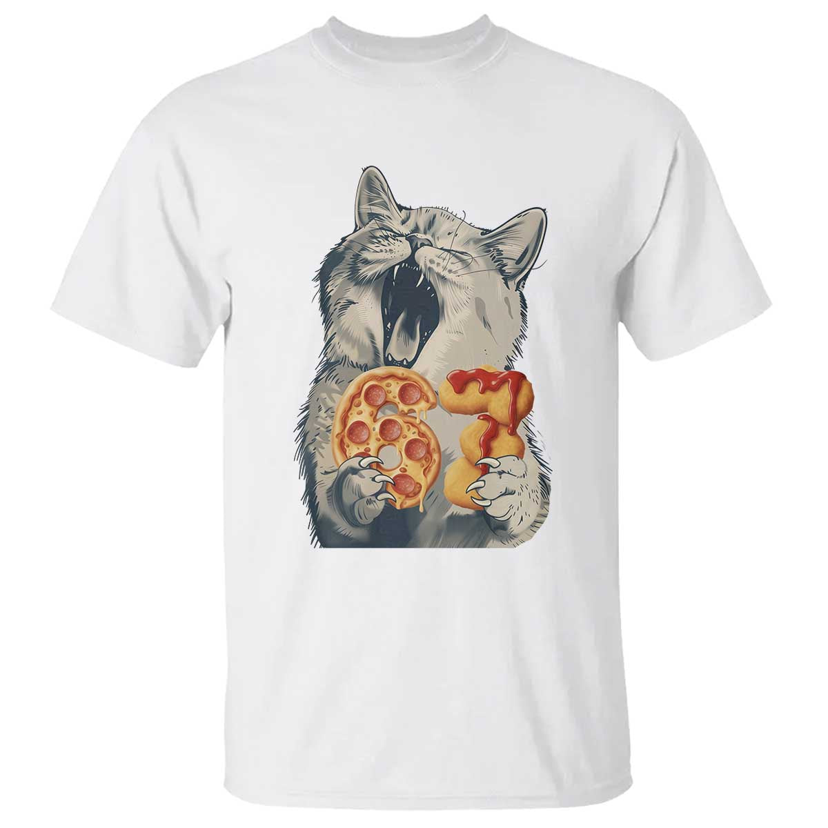 Six Seven Meme Cat 67 Pizza Nugget T Shirt Funny Gen Alpha 67 Trend Gift TS12 White Print Your Wear
