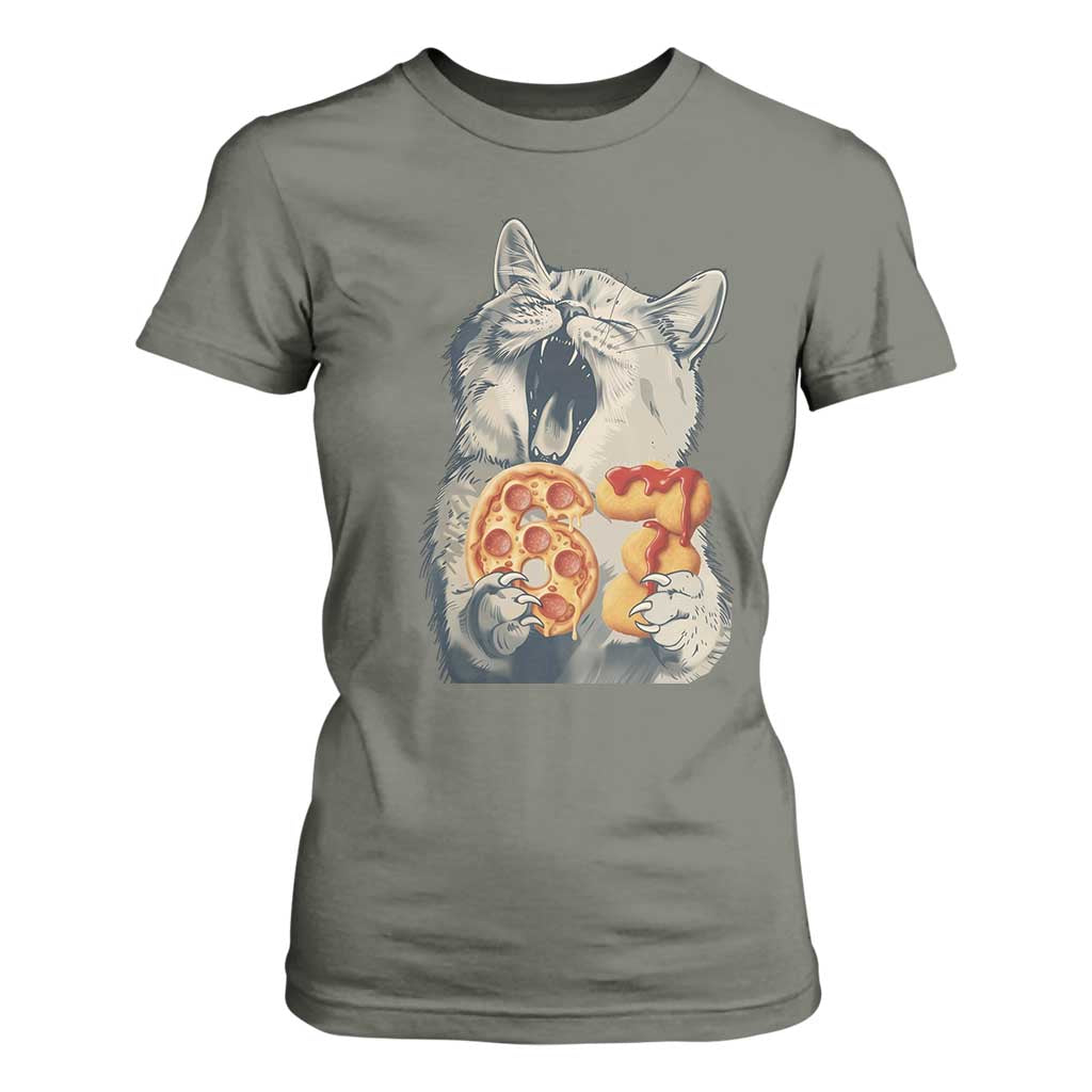 Six Seven Meme Cat 67 Pizza Nugget T Shirt For Women Funny Gen Alpha 67 Trend Gift TS12 Military Green Print Your Wear